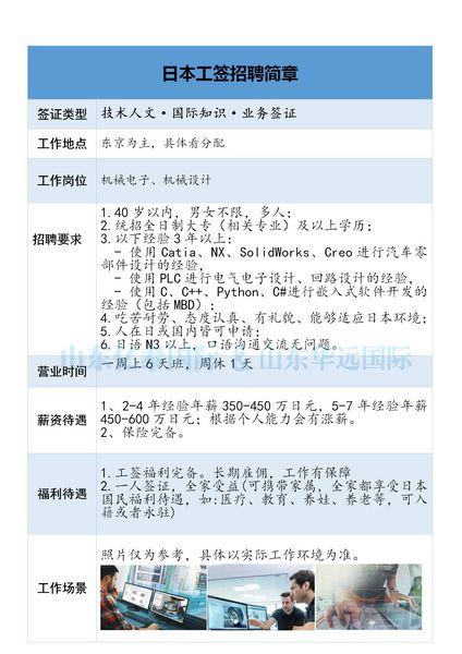 日本理工工作签证 机械电子机械设计岗 年薪20万+可携带家属在日长期发展